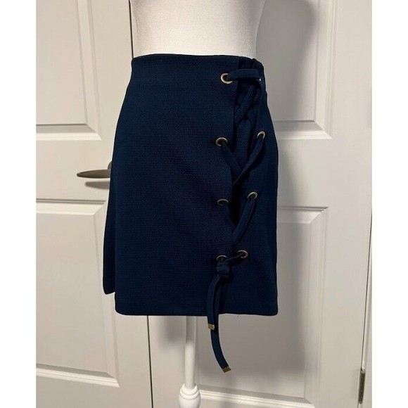 Kensie Mini Tie Shift Navy Skirt Size Medium - Picture 2 of 11